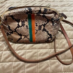 Clare V Snakeskin Crossbody Bag with Orange and Green Stripe